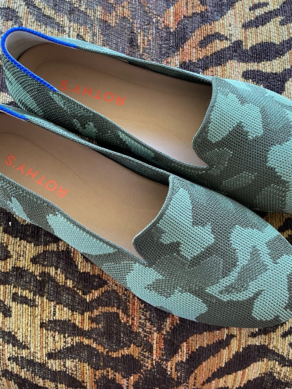 Brand New Rothy's Green Camouflage Knit Slip-On Loafers